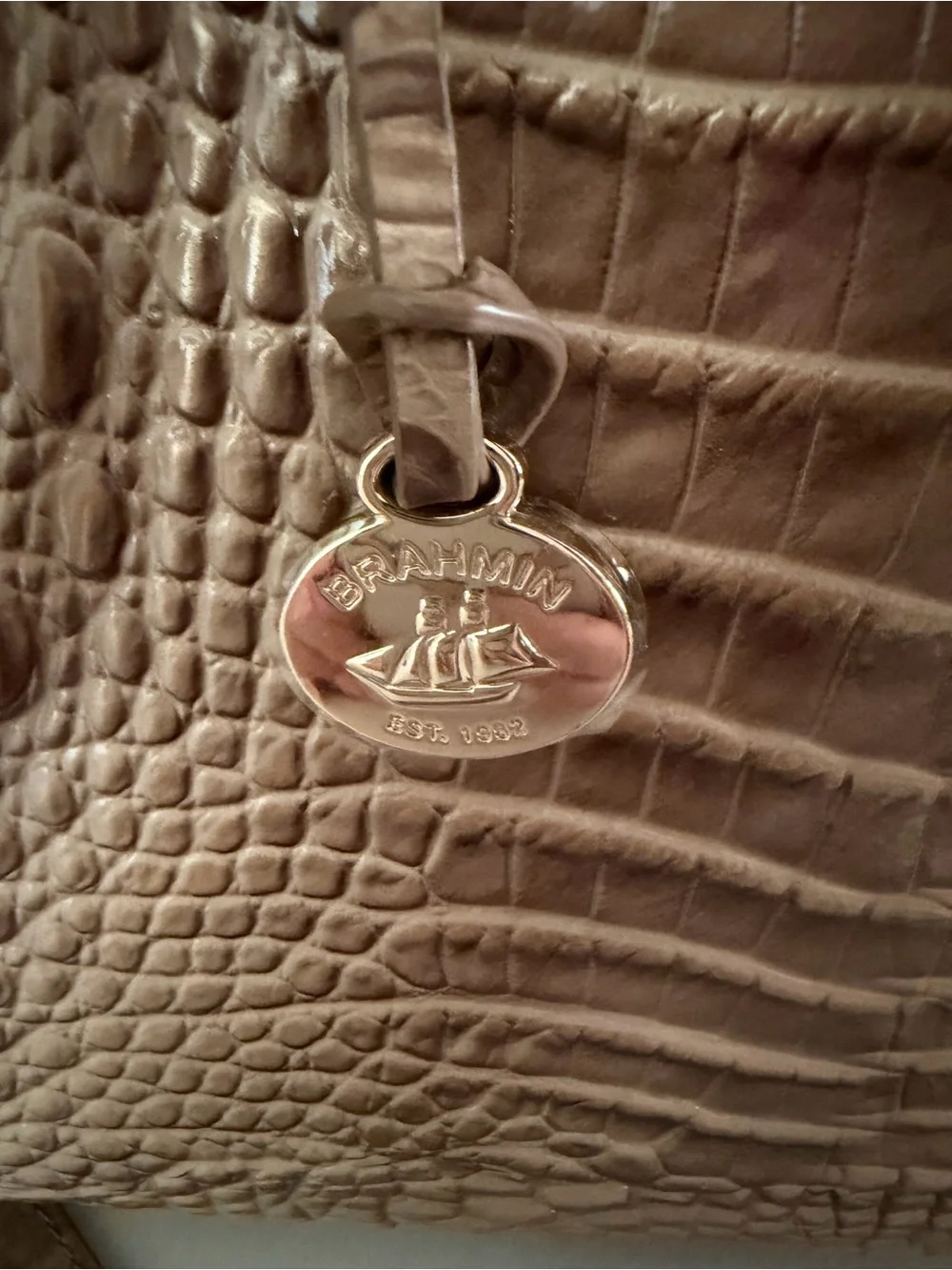 Brahmin Metallic gold Satchel with Croc Embossing